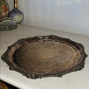 Antique Barker Ellis Ornate Silver Plated footed round Serving Tray